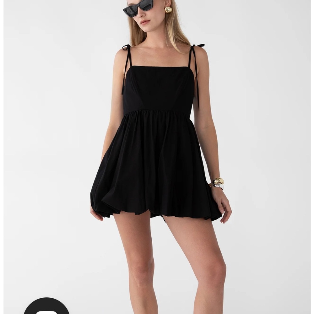 oak and fort mini dress with bubble hem and dainty straps in black